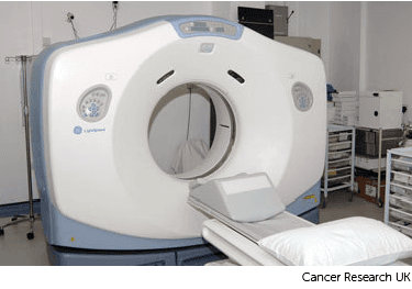 Photo of a CT scanner .