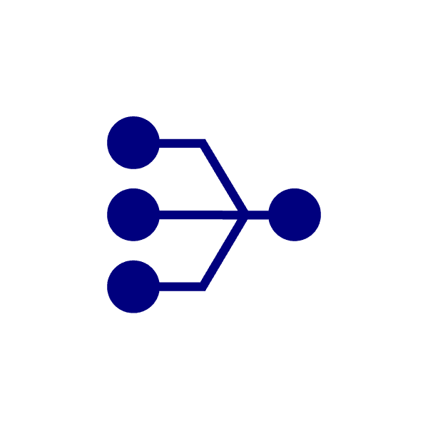 An icon indicating an algorithm or pathway with dots connected by lines, in navy blue.