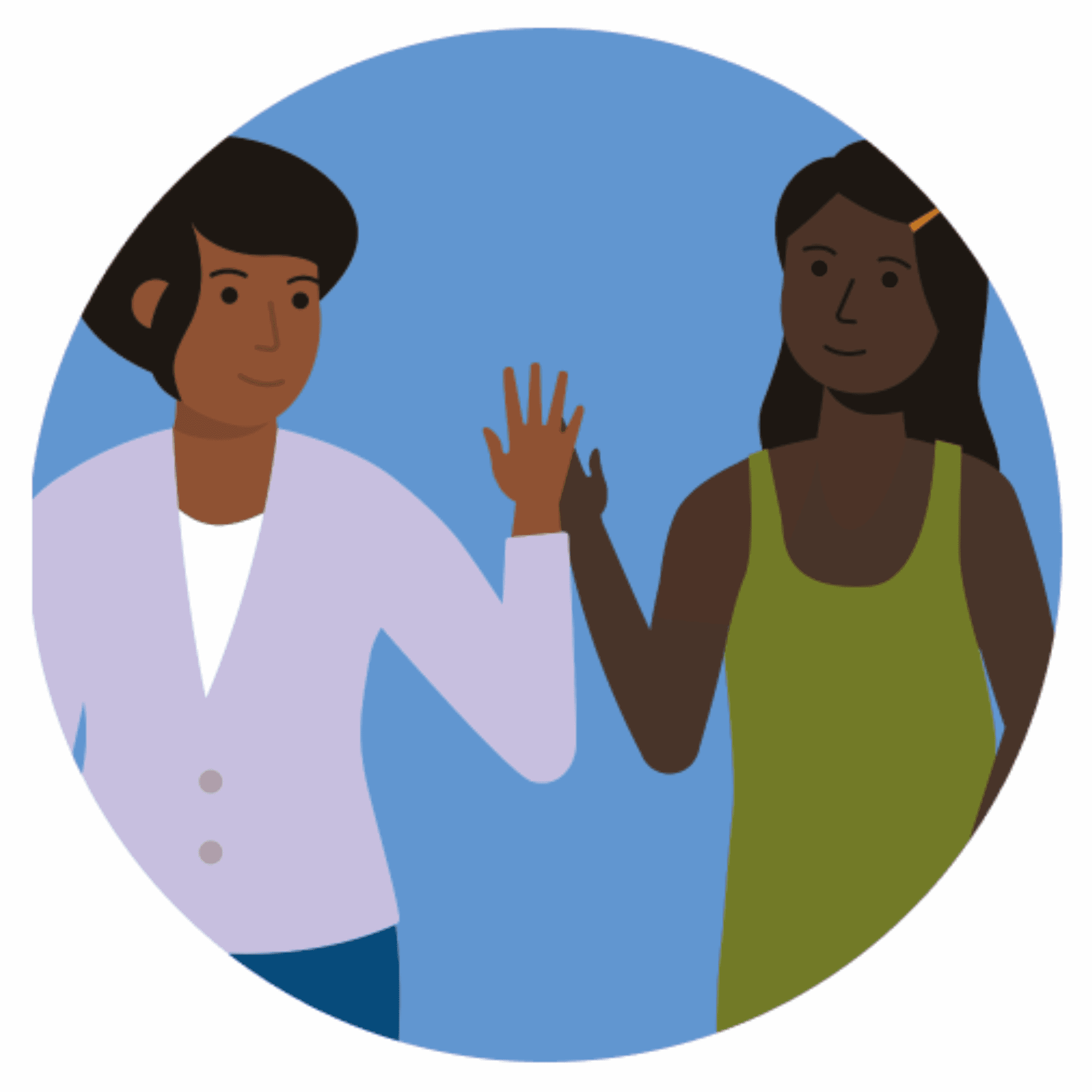 An illustration of two women high-fiving each other.
