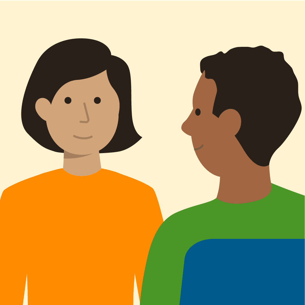 An illustration of two people speaking in an interview.