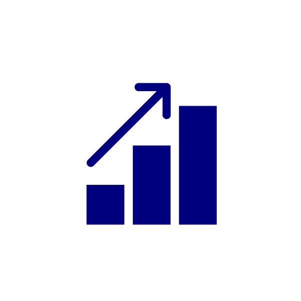An icon indicating a graph with an upwards trajectory, in navy blue.