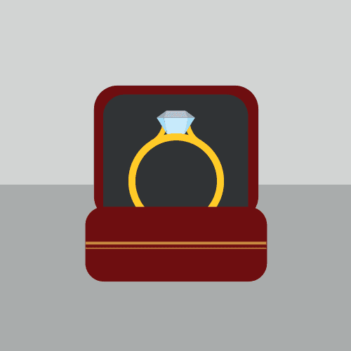 An illustration of a valuable diamond engagement ring in a box.