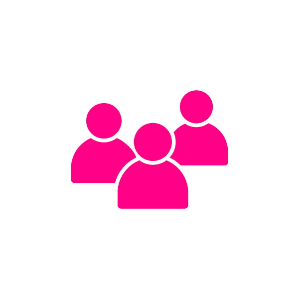 Magenta icon of three people.