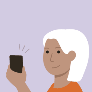 An illustration of a woman holding a mobile phone, which is ringing.