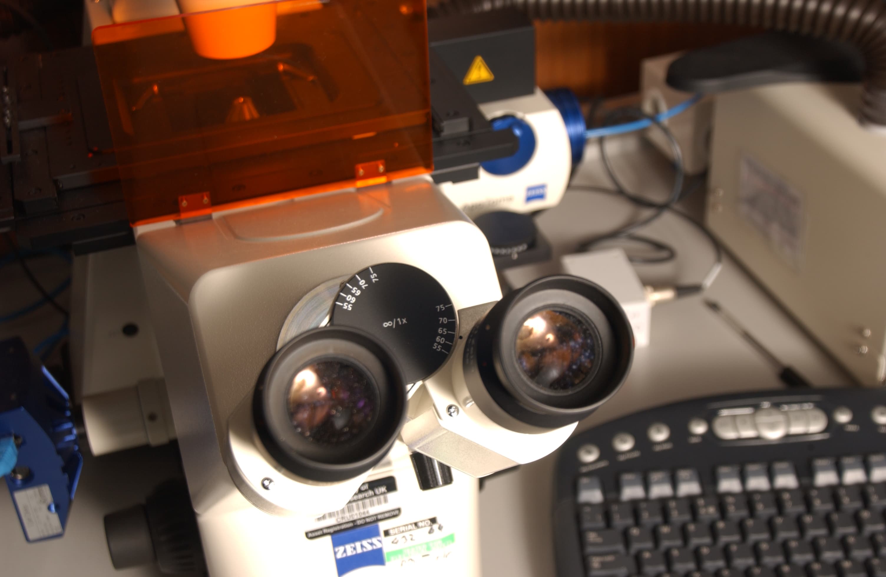 Microscope in a lab.