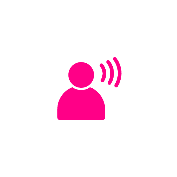 Magenta icon of person with voice waves.