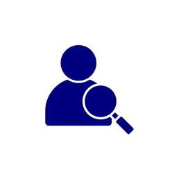 navy icon of magnifying glass over a person navy icon of magnifying glass over a person