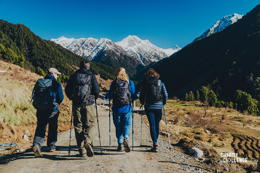 People enjoying a trek in the mountains