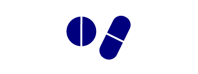 Icon of medicine (two types of pills) in navy blue