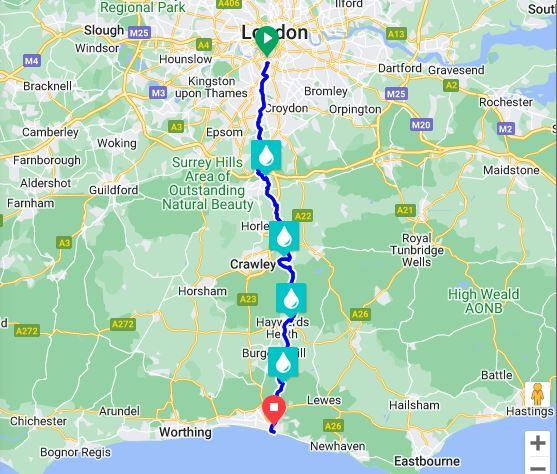 London to Brighton Cycle Ride map