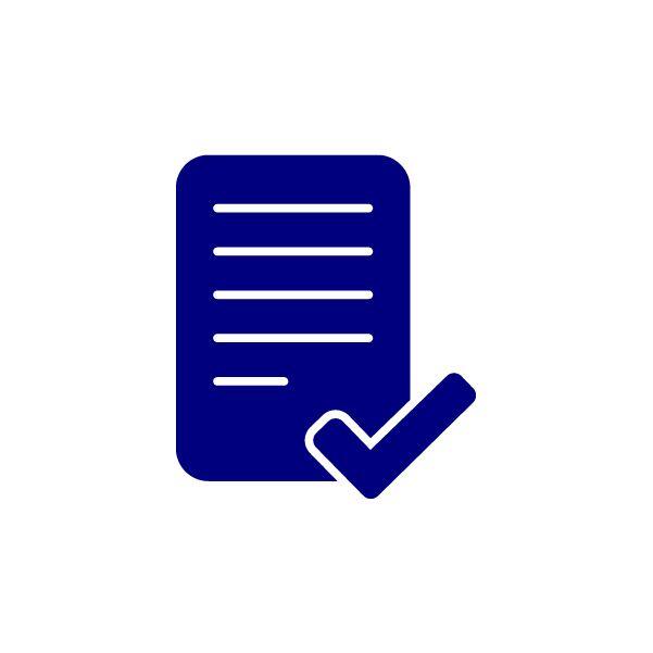 navy icon of a written paper with a tick mark navy icon of a written paper with a tick mark