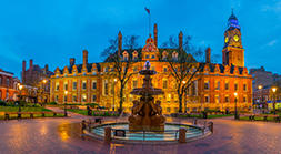 Leicester town hall at night