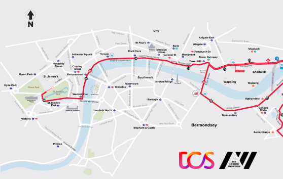 TCS London Marathon 2023 route map