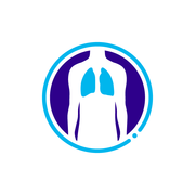 Eicon o gorff person gydag ysgyfaint glas wedi’u hamlygu mewn cylch glas.