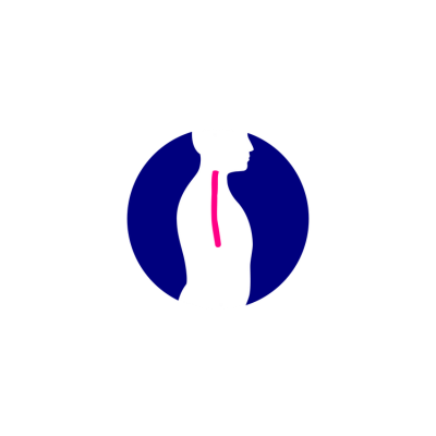 White silhouette of a body in navy blue circle with oesophagus area highlighted in pink