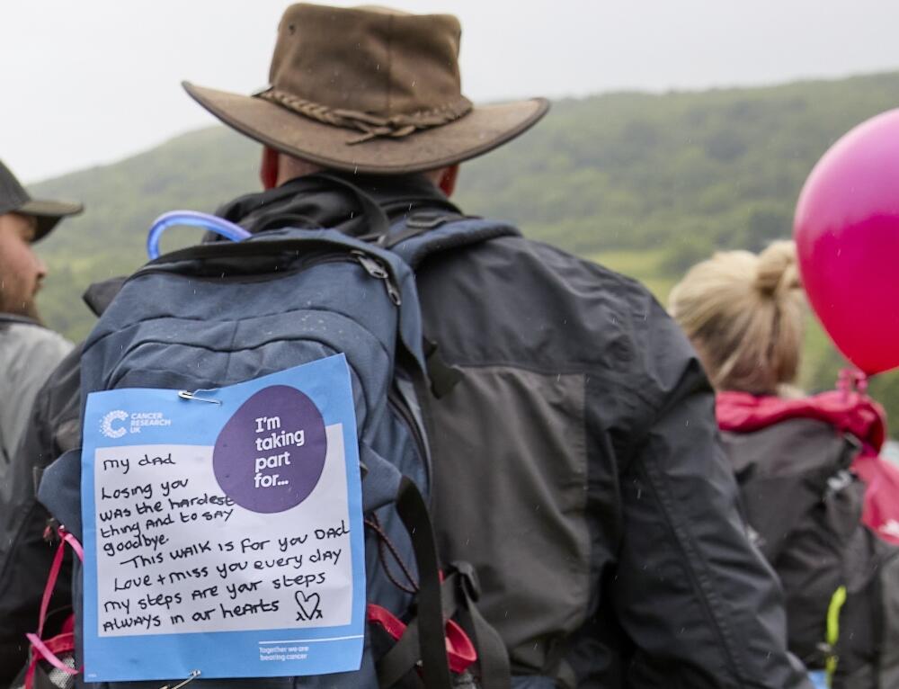 Back sign of a Big Hike participant in memory of his dad