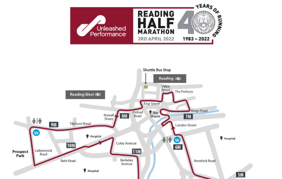 Reading Half Marathon route map