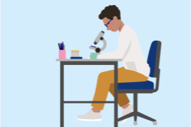 Illustration of researcher using a microscope