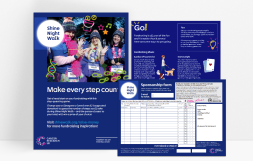 Image of fundraising materials including posters and forms