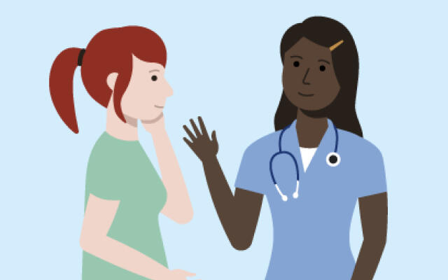 Illustration of a nurse and patient talking