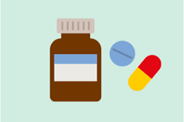 Illustration of medicine bottle next to pills