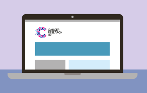 Illustration of a laptop showing the Cancer Research UK website
