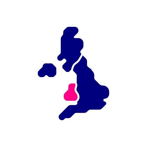 Illustration of a map of the UK in navy with the territory of Wales highlighted in magenta