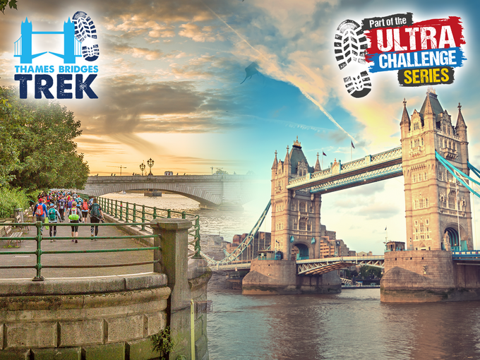 Thames Bridges graphic with logo and people walking